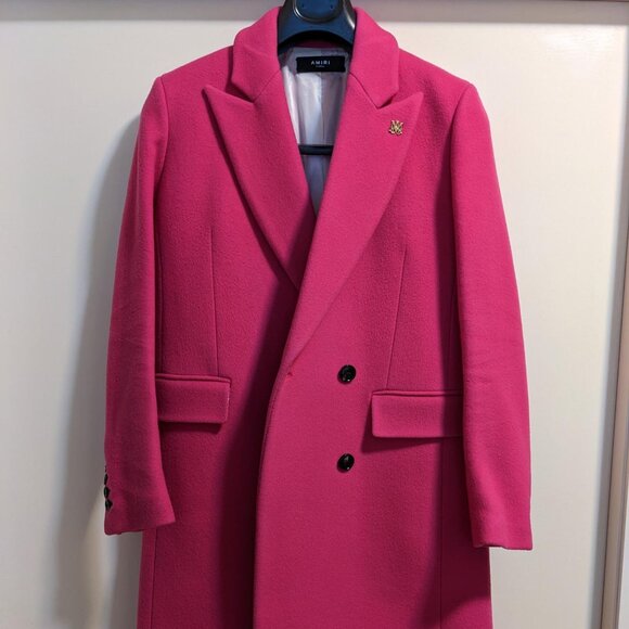 Amiri Long Wool Coat Fuchsia Pink XS Italy - Picture 4 of 8